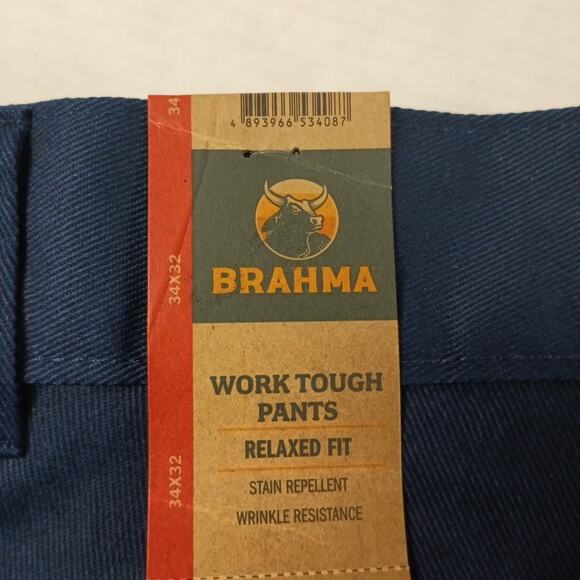 Brahma Men's Work Tough Pants Size 34x32 Blue Relaxed Fit - Picture 2 of 7